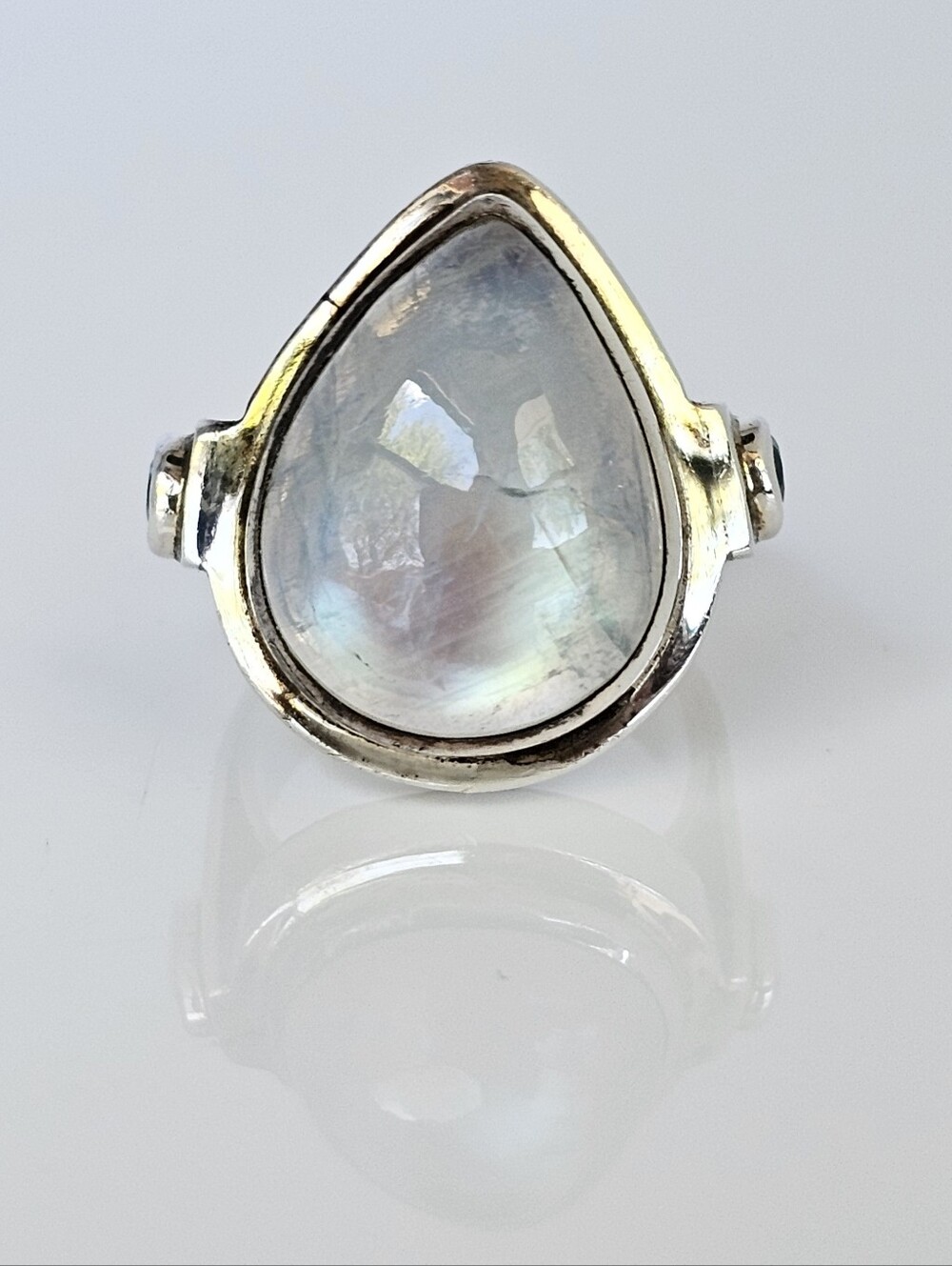 Vintage Artisan Aurora Moonstone & Blue Topaz Sterling Silver Ring! Size 8! - Picture 5 of 5